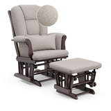 Tuscany espresso with taupe swirl glider and ottoman with zoom in on swirl fabric pattern