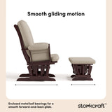 Tuscany espresso with taupe swirl glider and ottoman smooth gliding motion callout