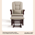 Tuscany espresso with taupe swirl glider and ottoman lumbar cushion callout