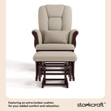 Tuscany espresso with taupe swirl glider and ottoman lumbar cushion callout