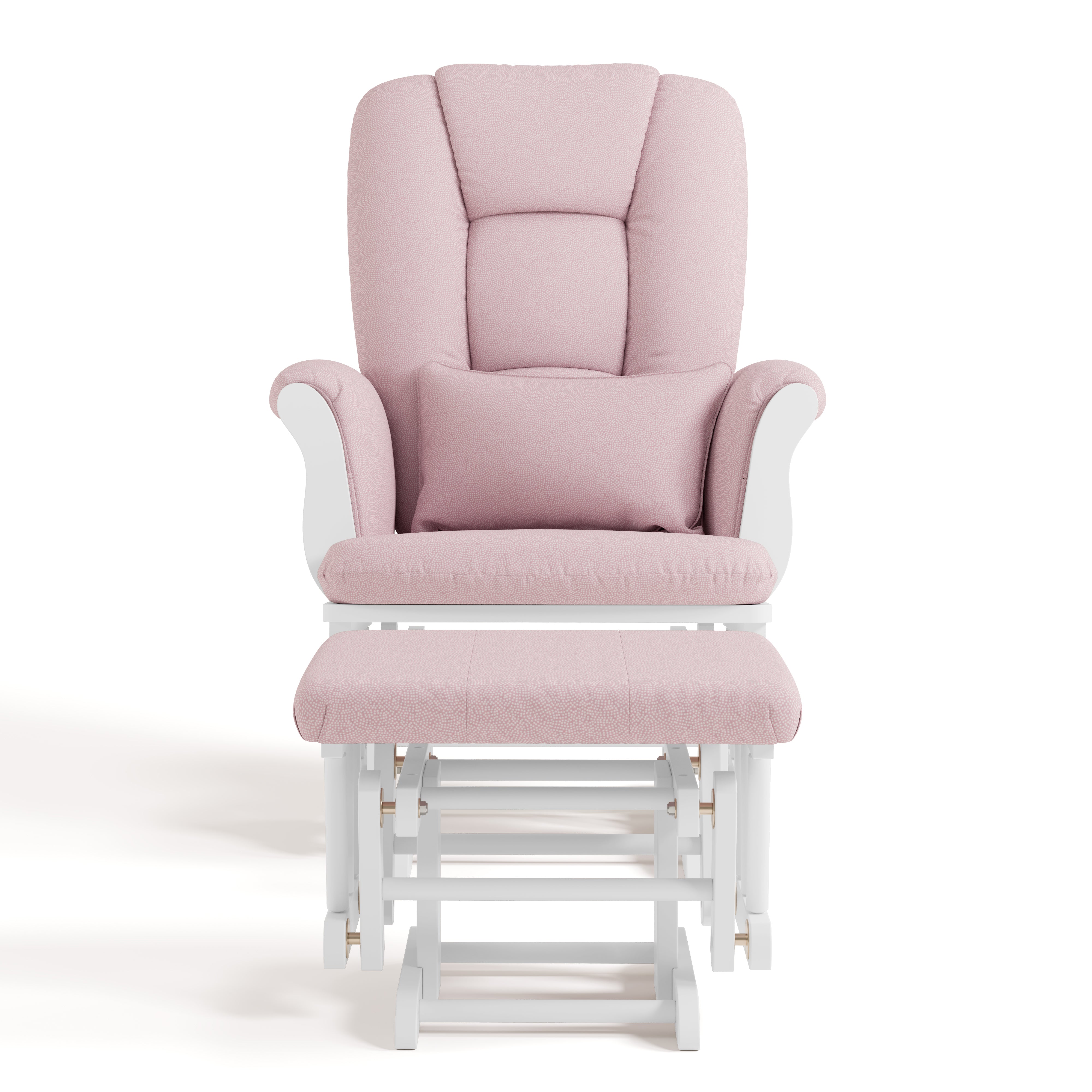 Tuscany white with pink swirl glider and ottoman front view