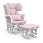 Tuscany white with pink swirl glider and ottoman with zoom in on swirl fabric pattern