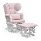 Tuscany white with pink swirl glider and ottoman with zoom in on swirl fabric pattern