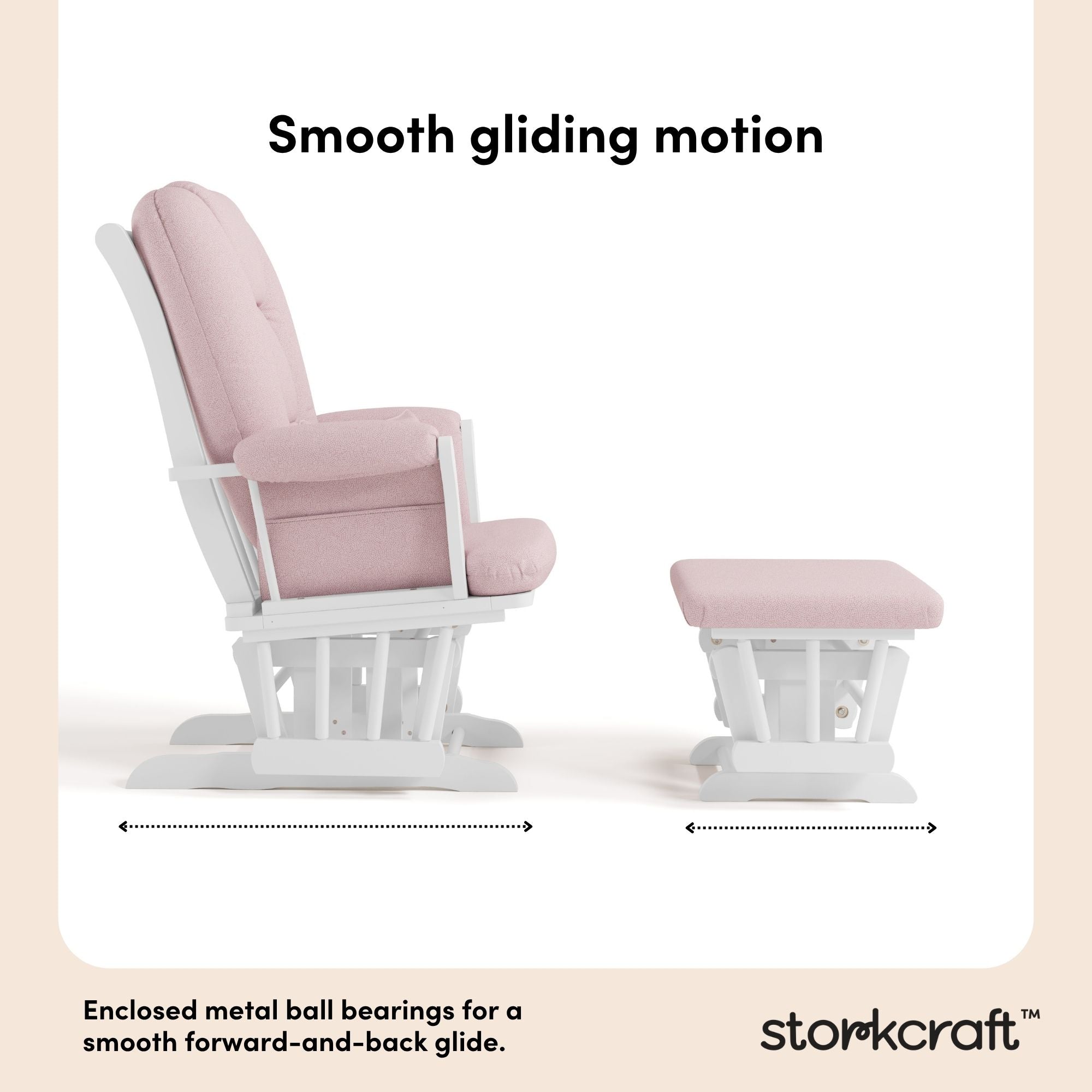 Tuscany white with pink swirl glider and ottoman smooth gliding motion callout