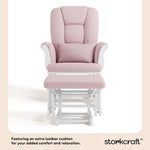 Tuscany white with pink swirl glider and ottoman lumbar cushion callout