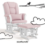 Tuscany white with pink swirl glider and ottoman with black doodles overlaid on image