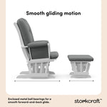 Tuscany white with gray glider and ottoman smooth gliding motion callout