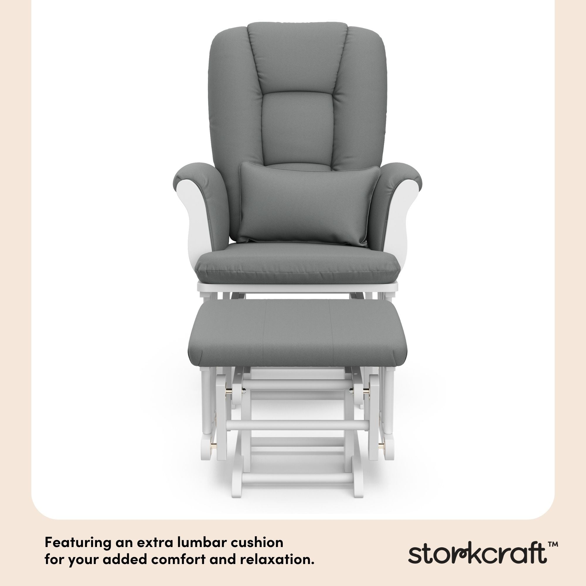 Tuscany white with gray glider and ottoman lumbar cushion callout