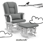 Tuscany white with gray glider and ottoman with black doodles overlaid on image