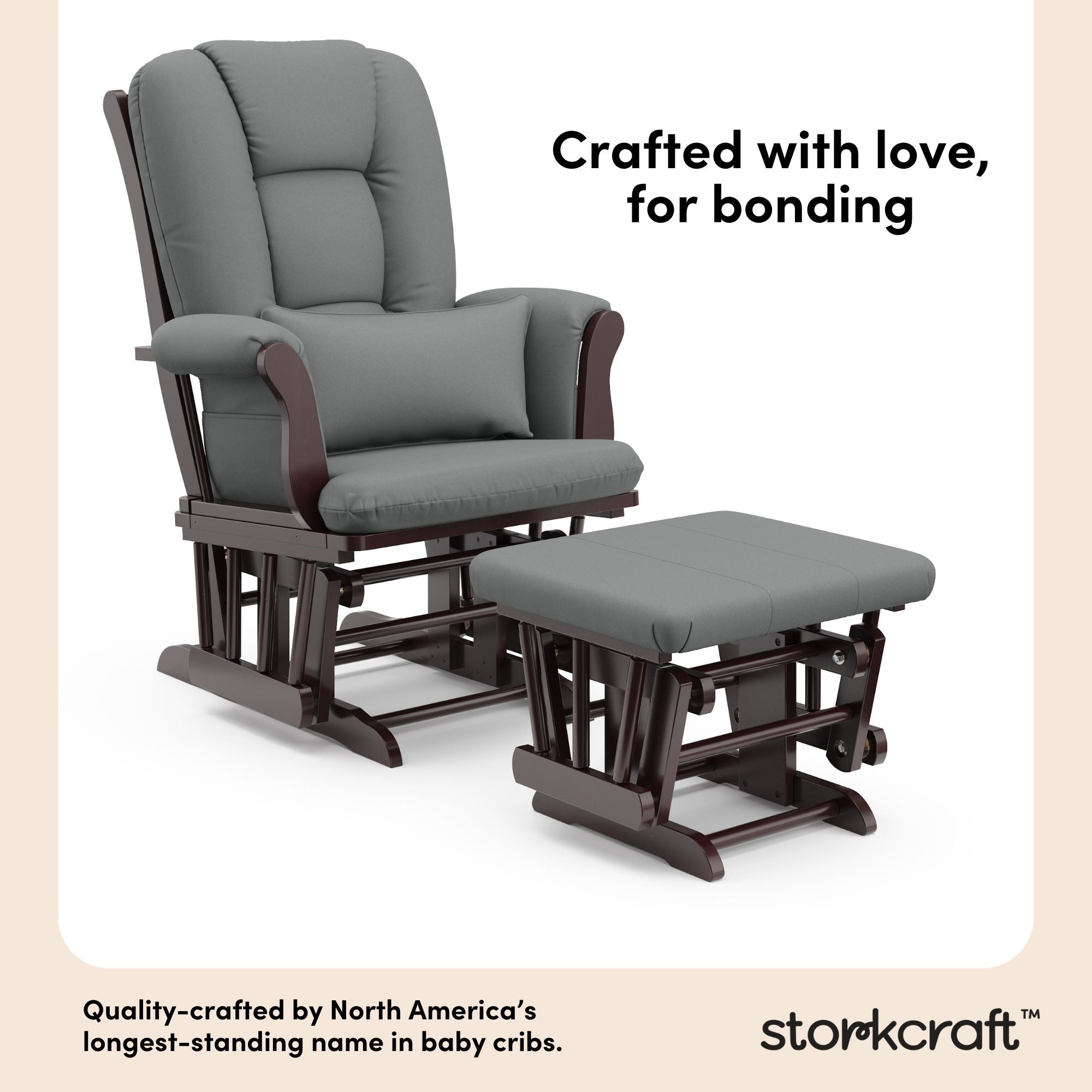 Tuscany espresso with gray glider and ottoman style callout