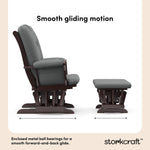 Tuscany espresso with gray glider and ottoman smooth gliding motion callout