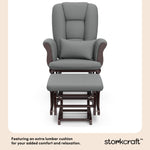 Tuscany espresso with gray glider and ottoman lumbar cushion callout