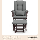 Tuscany espresso with gray glider and ottoman lumbar cushion callout