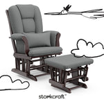Tuscany espresso with gray glider and ottoman with black doodles overlaid on image