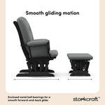Tuscany black with gray glider and ottoman smooth gliding motion callout