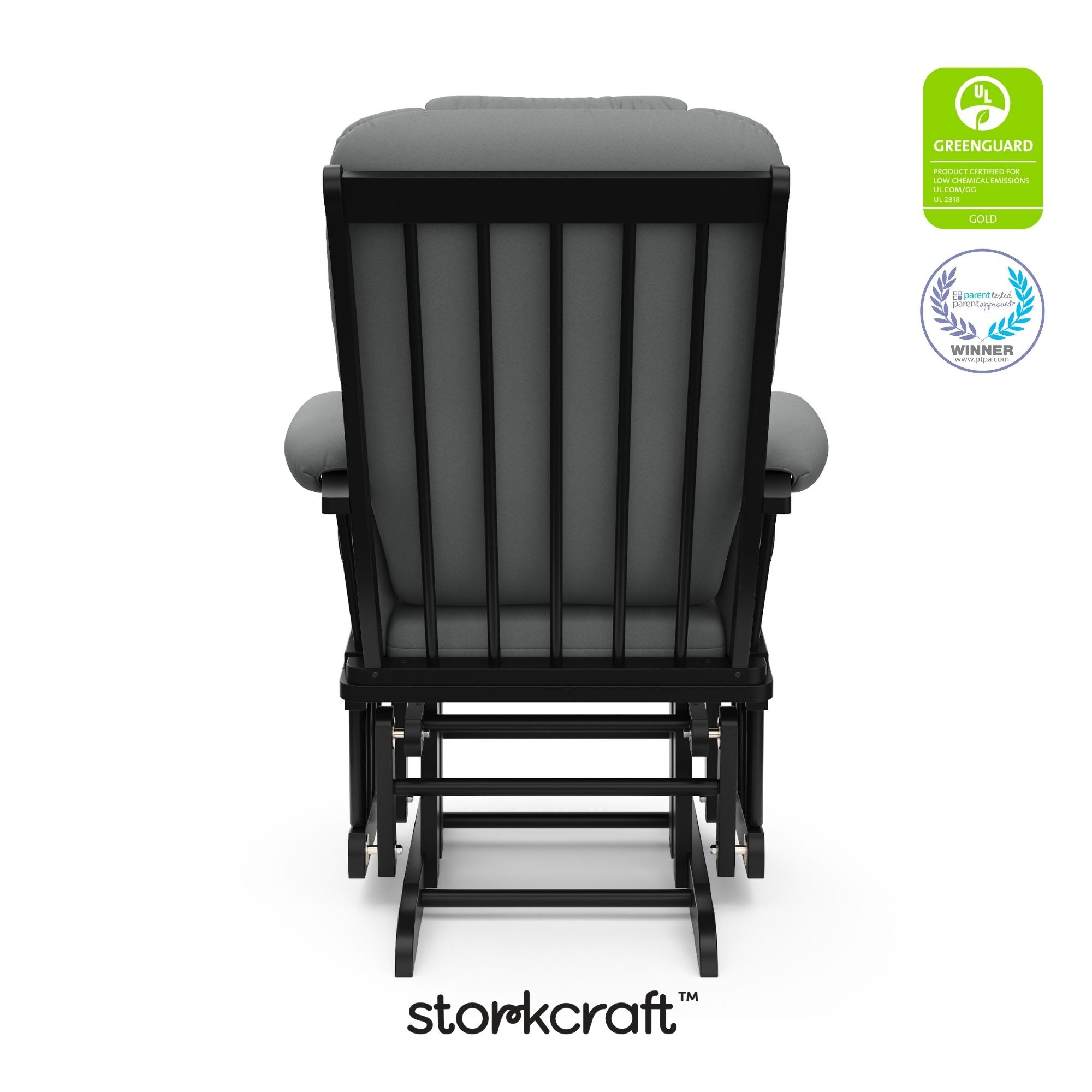 Tuscany black with gray glider and ottoman with GGG and PTPA logos on top right