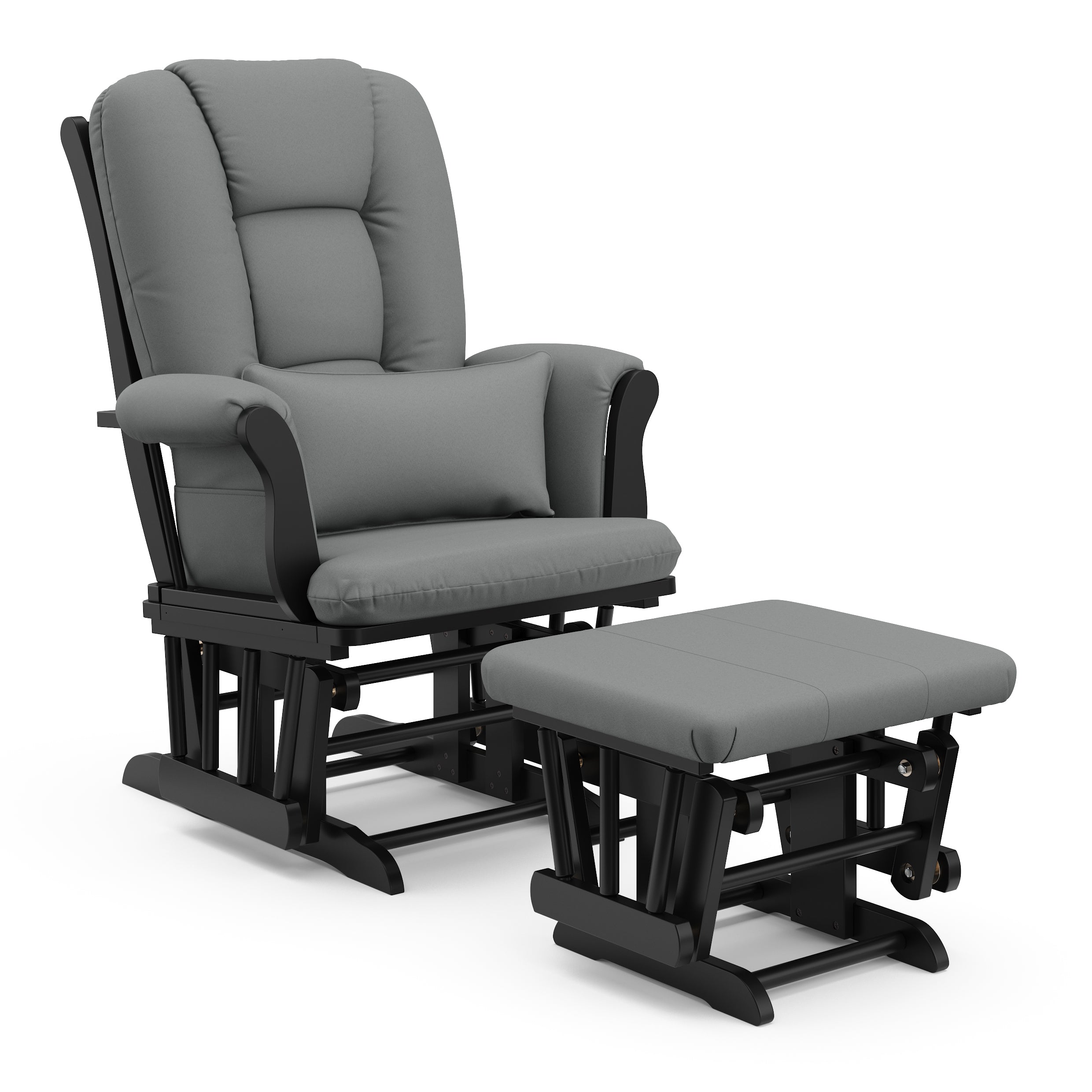 Tuscany black with gray glider and ottoman angle view