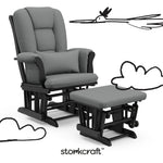 Tuscany black with gray glider and ottoman with black doodles overlaid on image