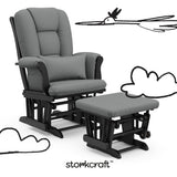 Tuscany black with gray glider and ottoman with black doodles overlaid on image