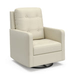 Angled view of swivel glider with pearl fabric