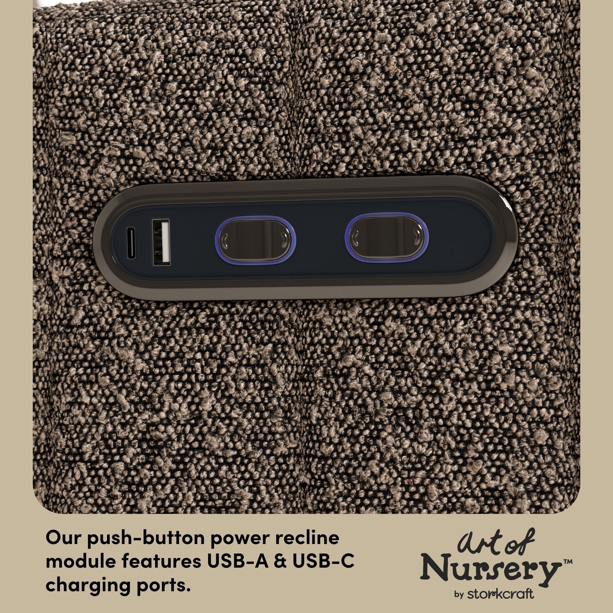 Kyoto mountain brown boucle wide glider dual usb ports callout