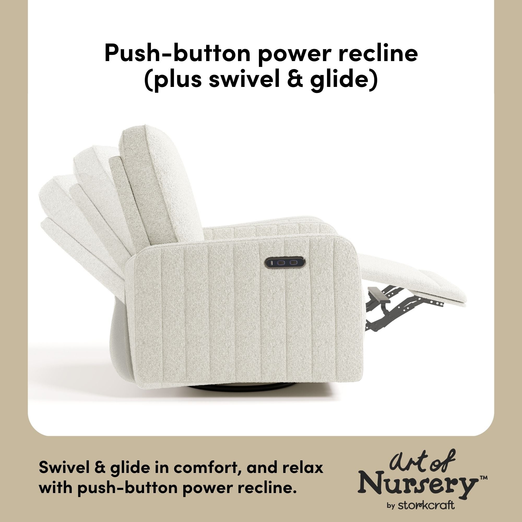 Kyoto ivory boucle wide glider power recline callout