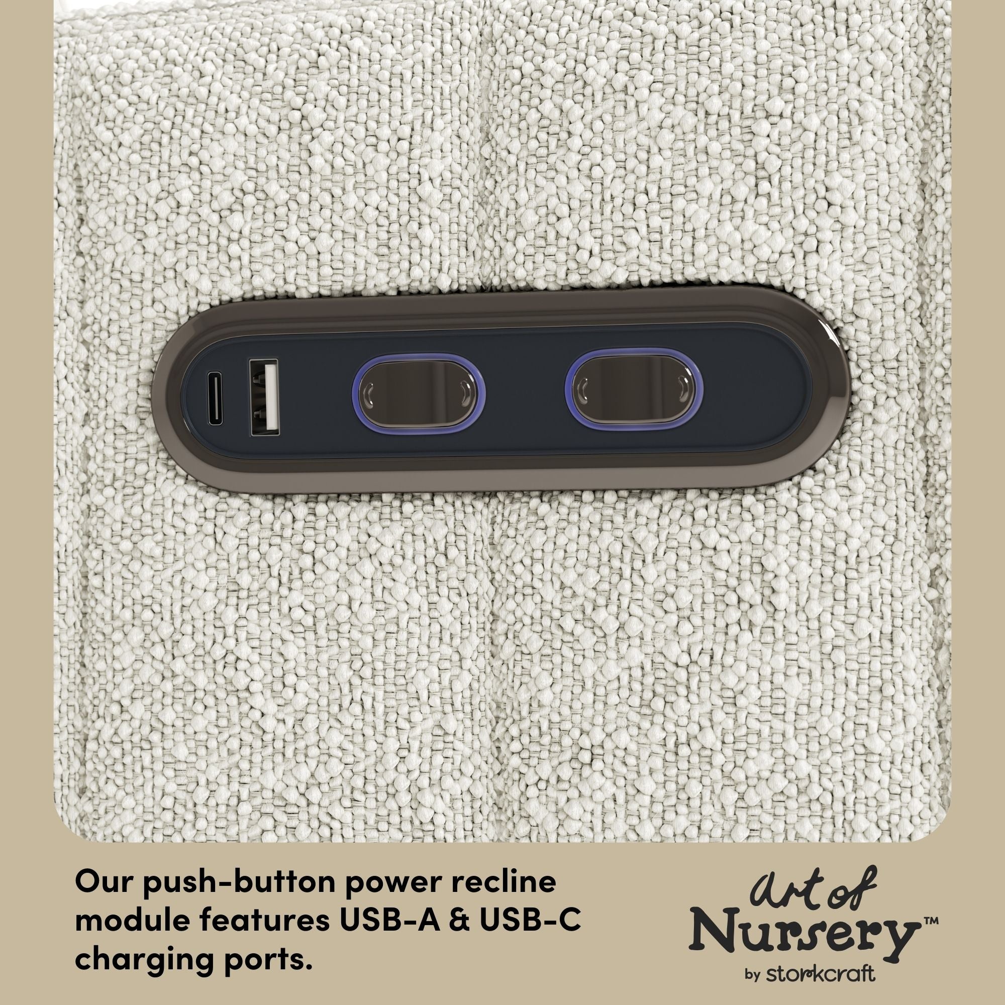 Kyoto ivory boucle wide glider dual usb ports callout