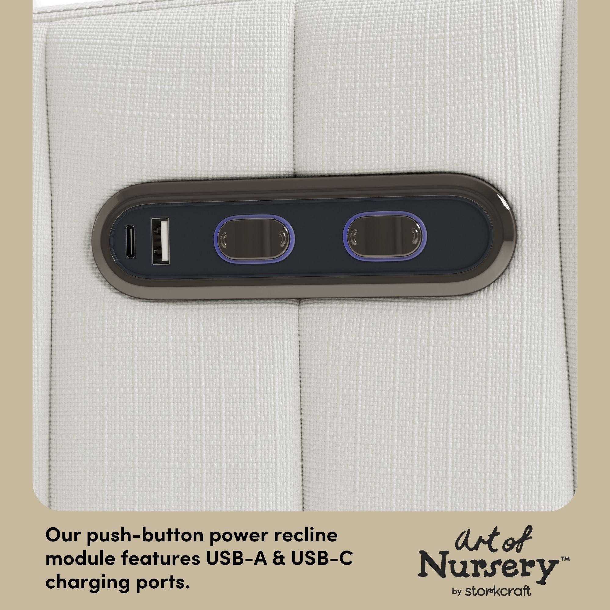 Kyoto ivory basketweave wide glider dual usb ports callout