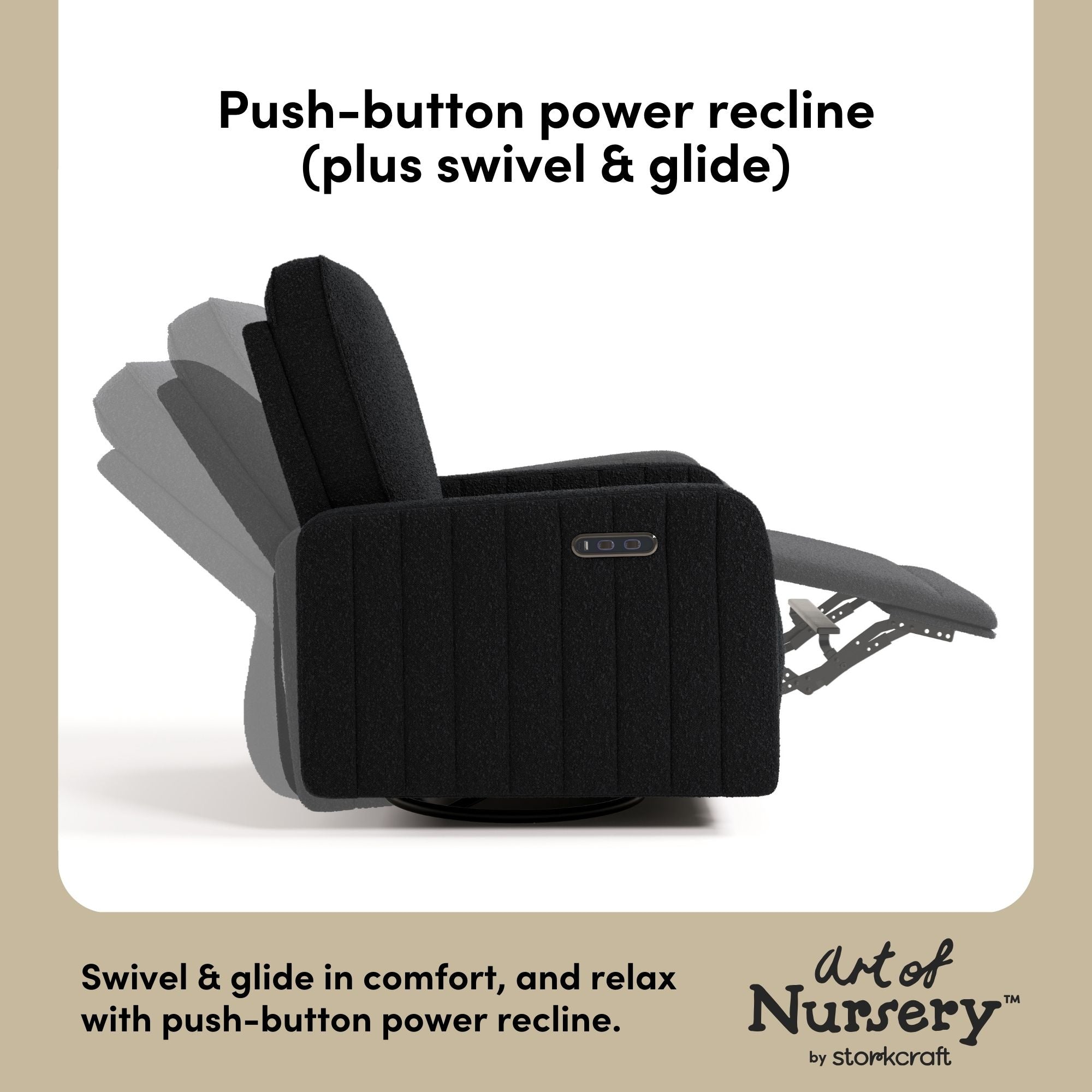 Kyoto black boucle wide glider power recline callout