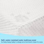 close-up view of water-resistant outer baby mattress cover