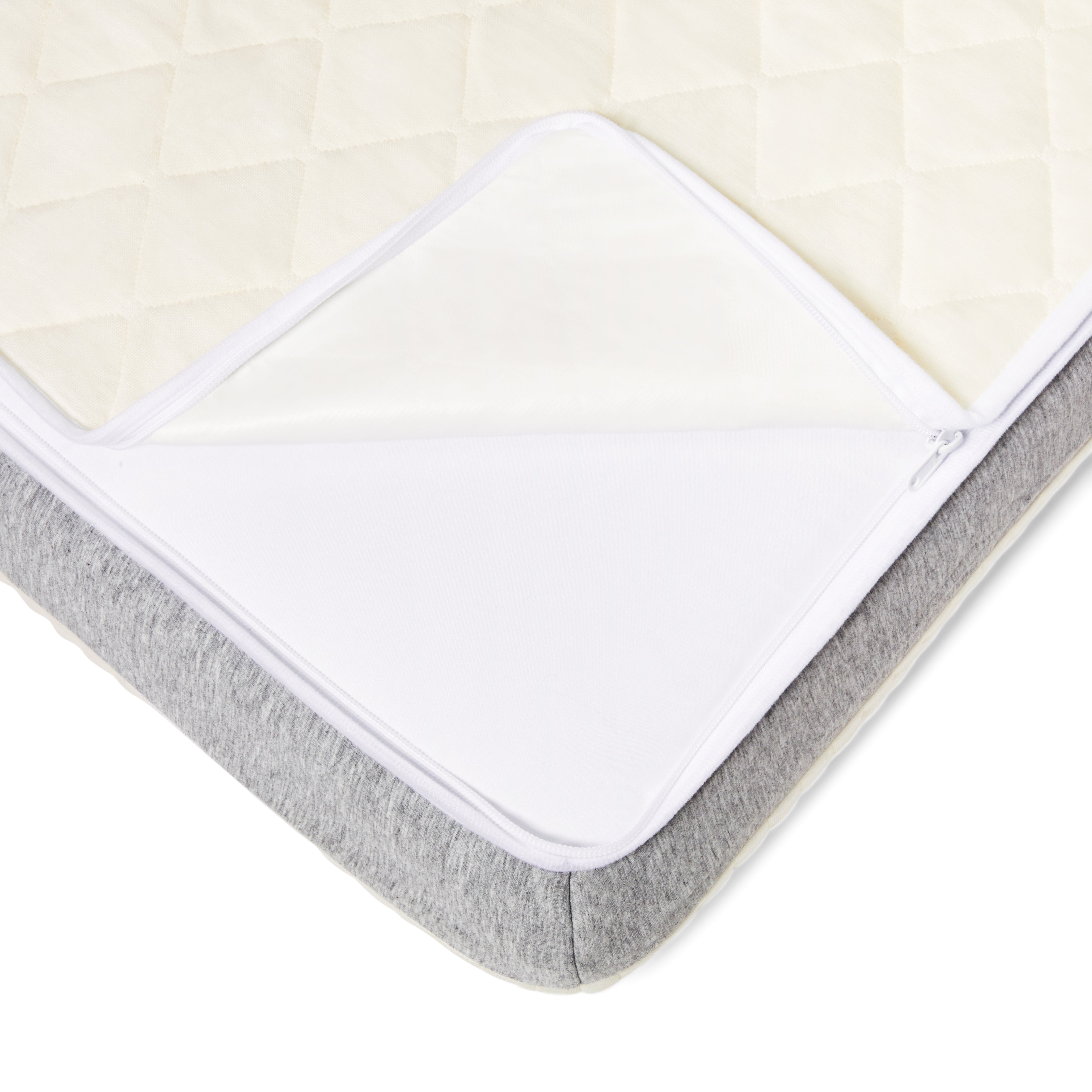 Graco Ultra mattress close up with cover unzipped