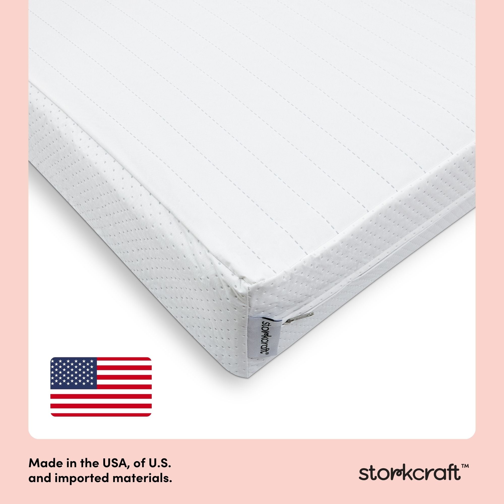 Storkcraft 6-Inch Water-Resistant Dual-Sided Crib and Toddler Mattress made in America callout