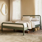 Full size Bed in olive finish in a room set up.