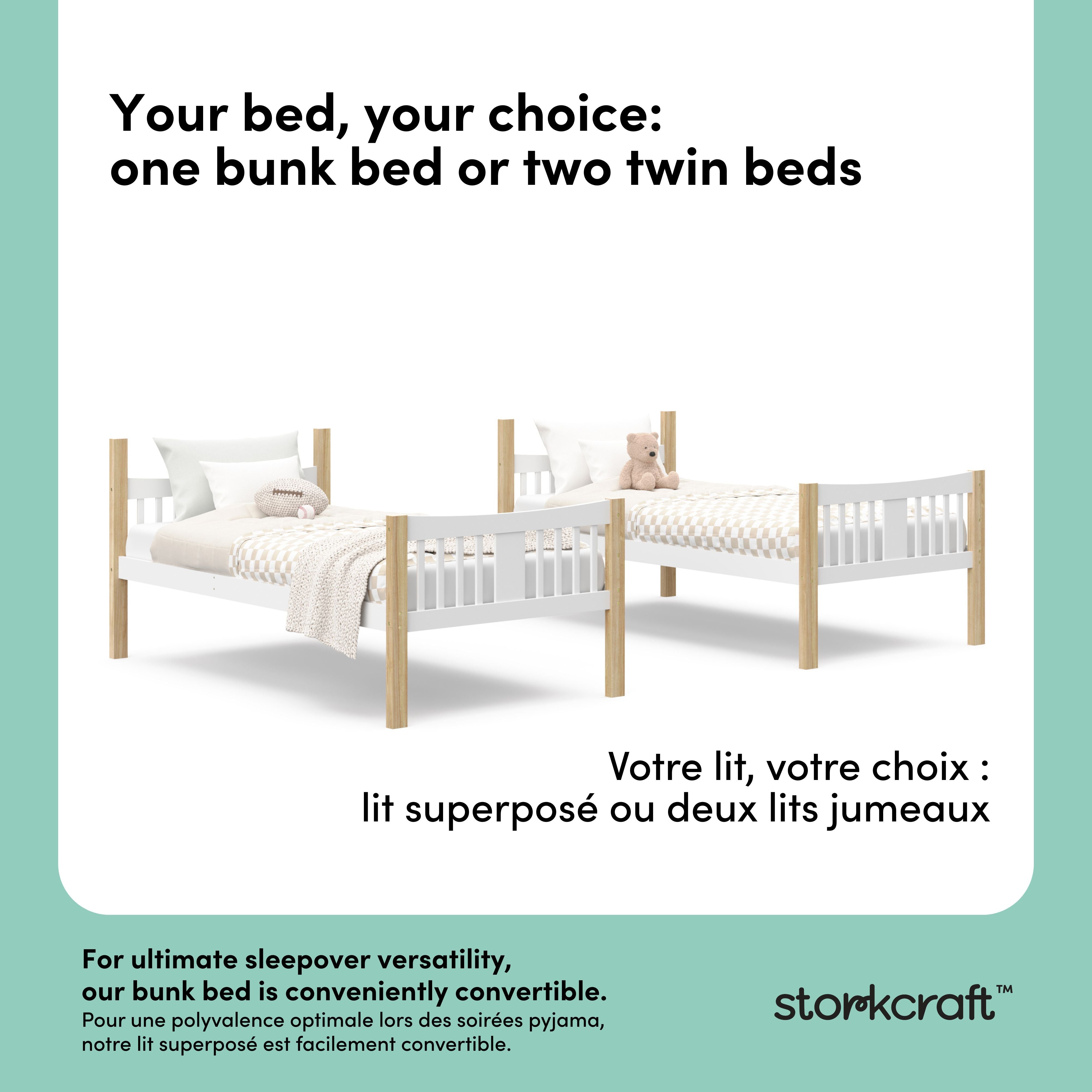 Caribou white with natural twin over twin bunk bed convertible callout