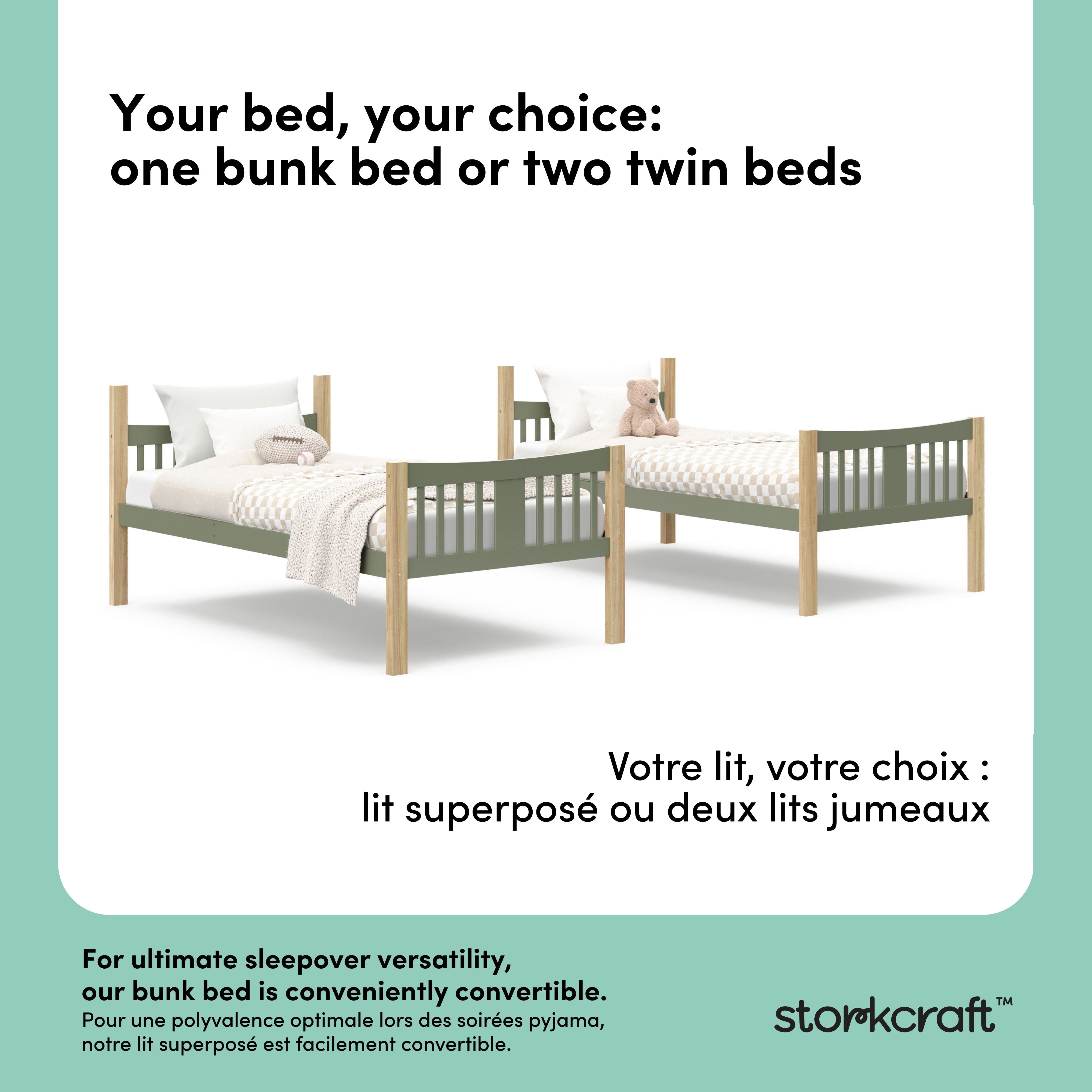 Caribou olive with natural twin over twin bunk bed convertible callout