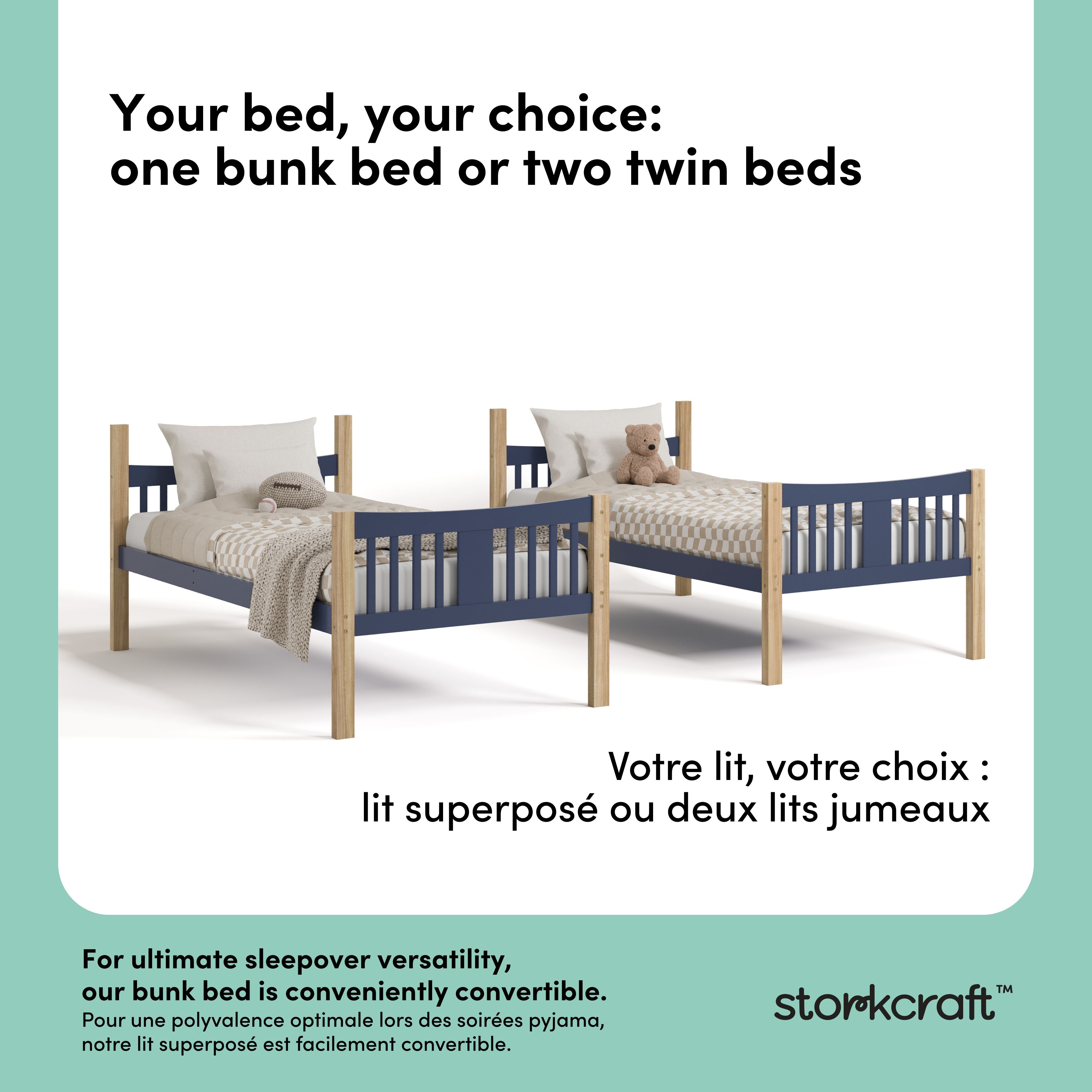 Caribou midnight blue with natural twin over twin bunk bed convertible callout