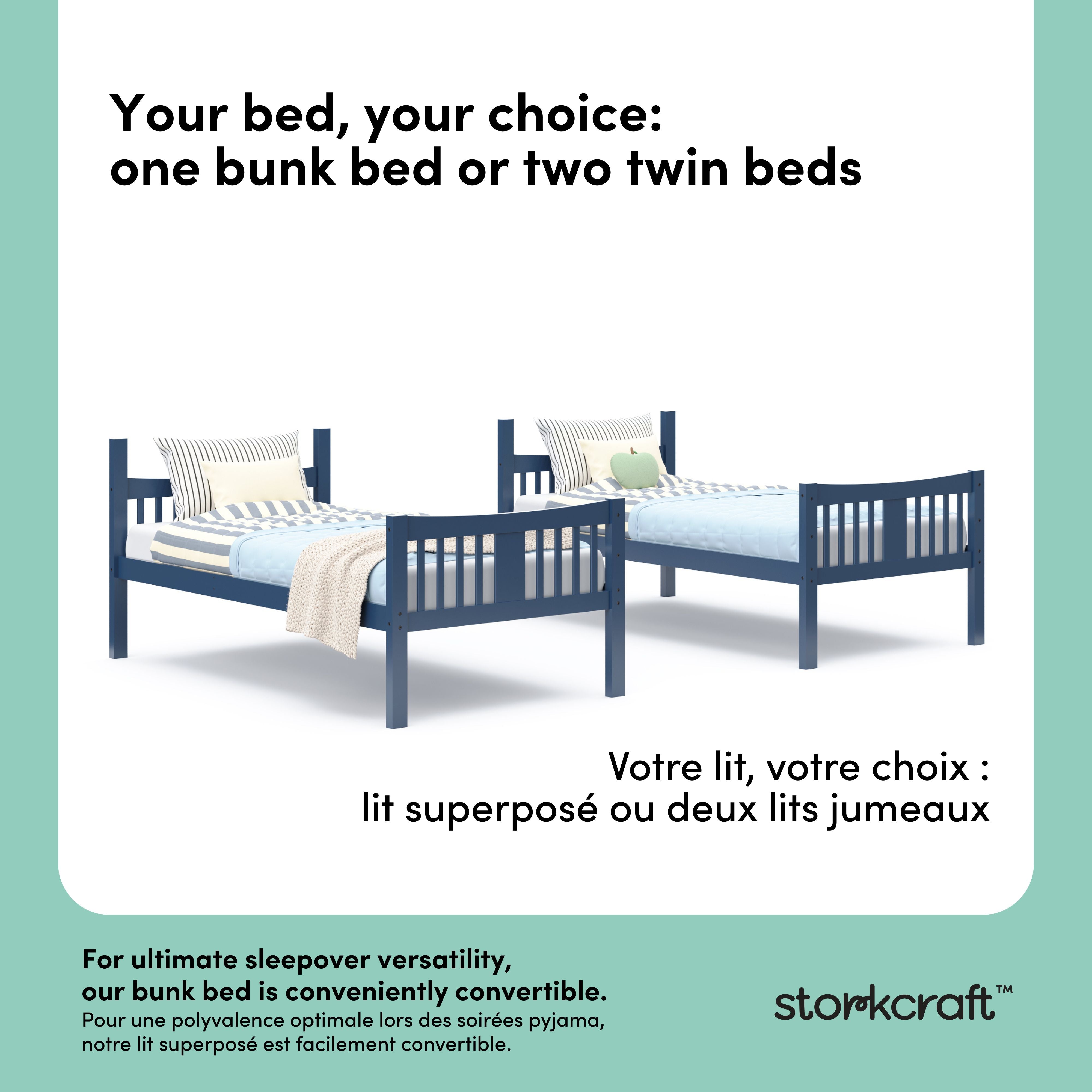 Caribou navy twin over twin bunk bed convertible callout