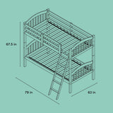 longhorn twin over twin bunk bed drawing with dimensions
