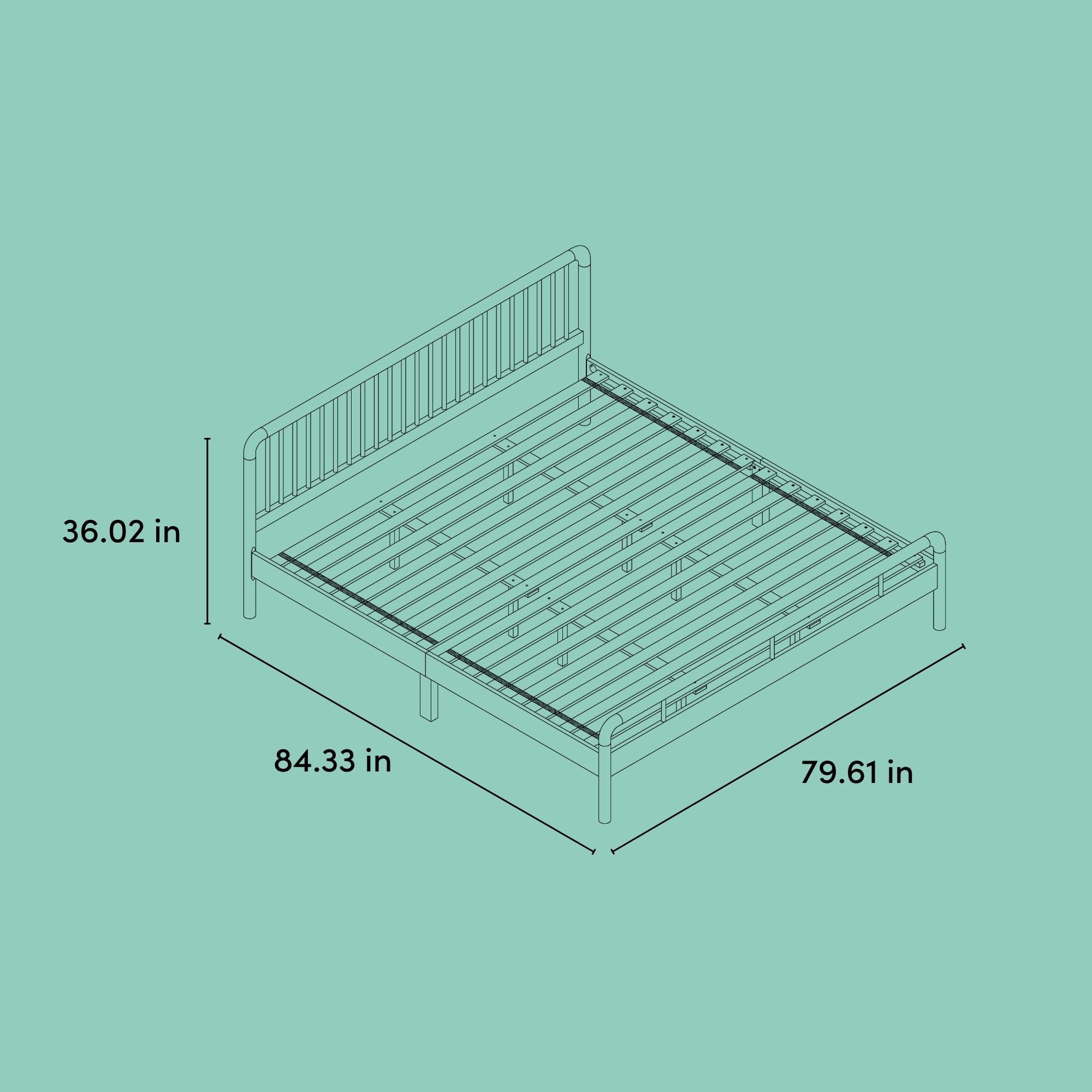 Porto king bed drawing with dimensions