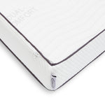 Graco Dual Comfort mattress close up of zipper and Graco brand tag