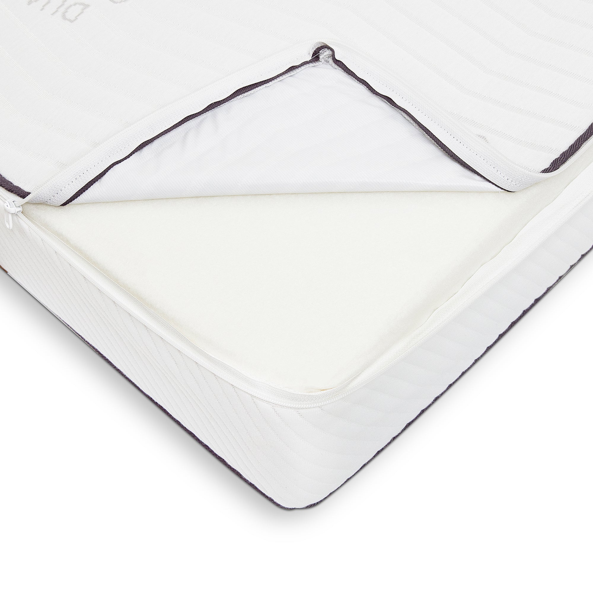 Graco Dual Comfort mattress close up of mattress with cover unzipped