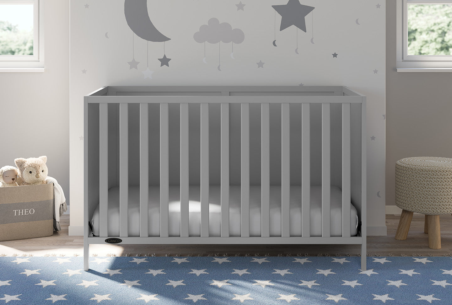 Pebble gray crib in nursery