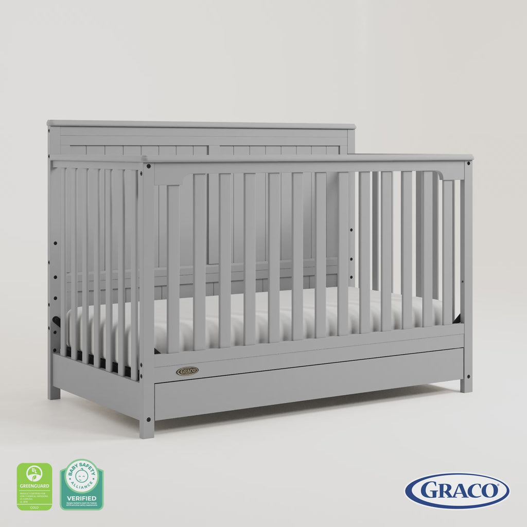 Hadley pebble gray crib with drawer 360 video