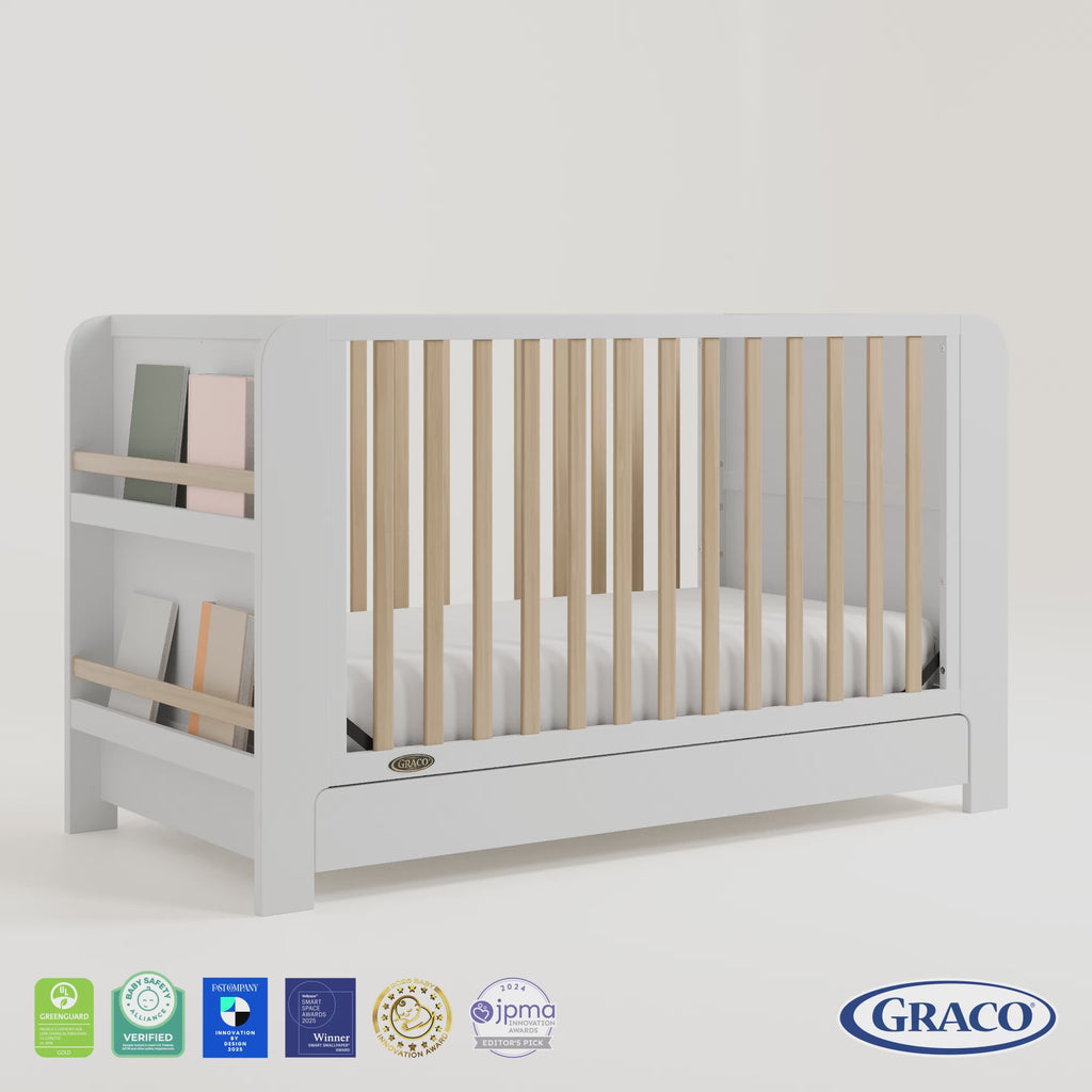 Read-with-me white with driftwood crib 360 video