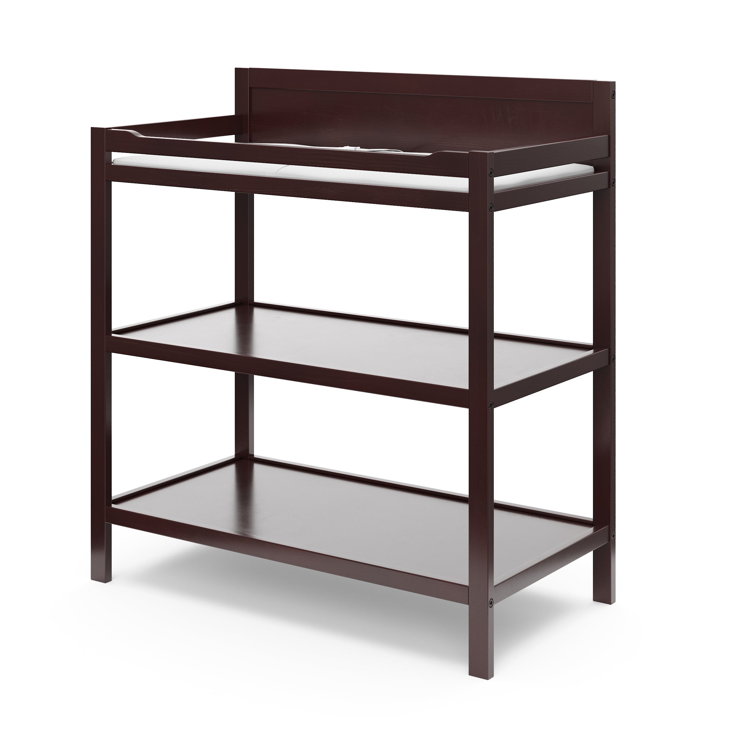 espresso angled changing table with two open shelves